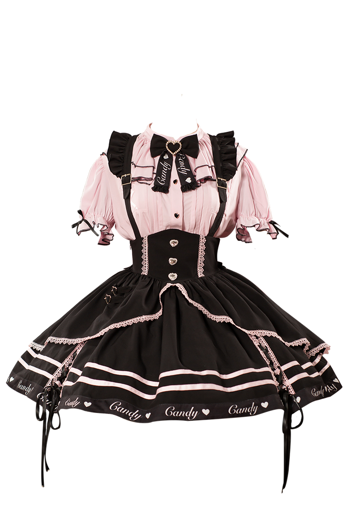 Pink Jirai Kei Short-sleeved Blouse, Puffy Sleeves 22780:334268