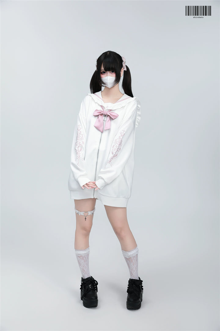 Plus Size Jirai Kei Coat Sailor Collar Embroidered Jacket 39950:646042