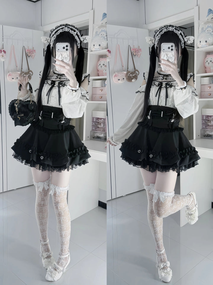 Fluffy Jirai Kei Bubble Skirt, Detachable Waist Bows 45936:870221