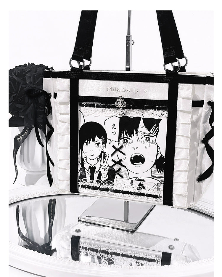 Large-Capacity Ita Bag, Clear Window Front + Rhinestones 43231:779306