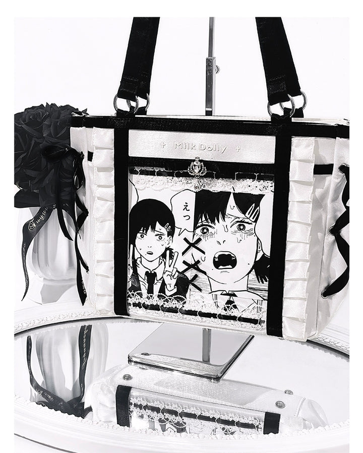 Large-Capacity Ita Bag, Clear Window Front + Rhinestones 43231:779306