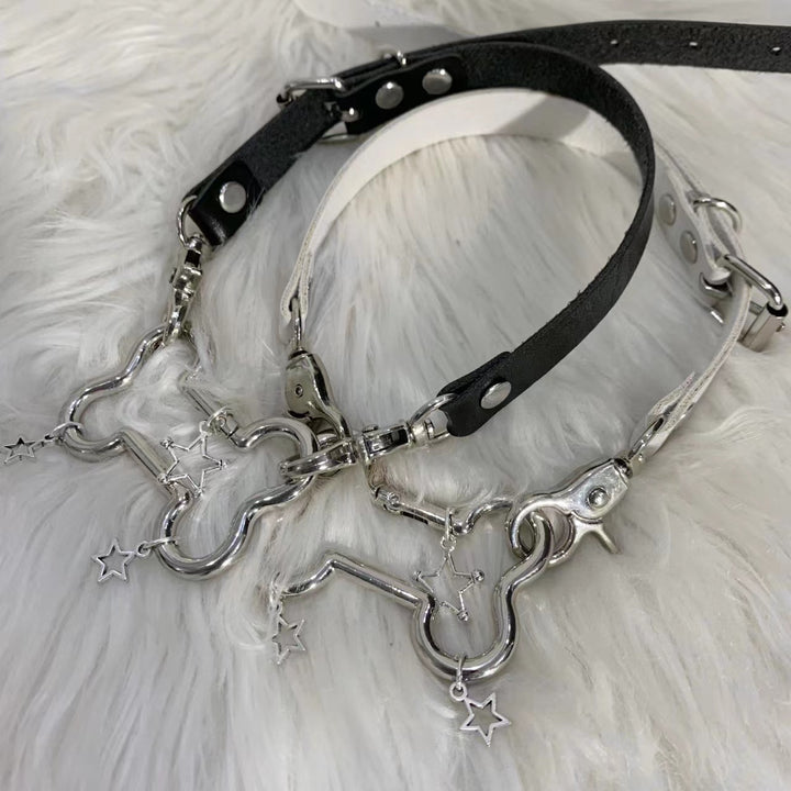 Jirai Kei Necklace Metallic Bone Star Pendant PU Punk Choker 42684:749352