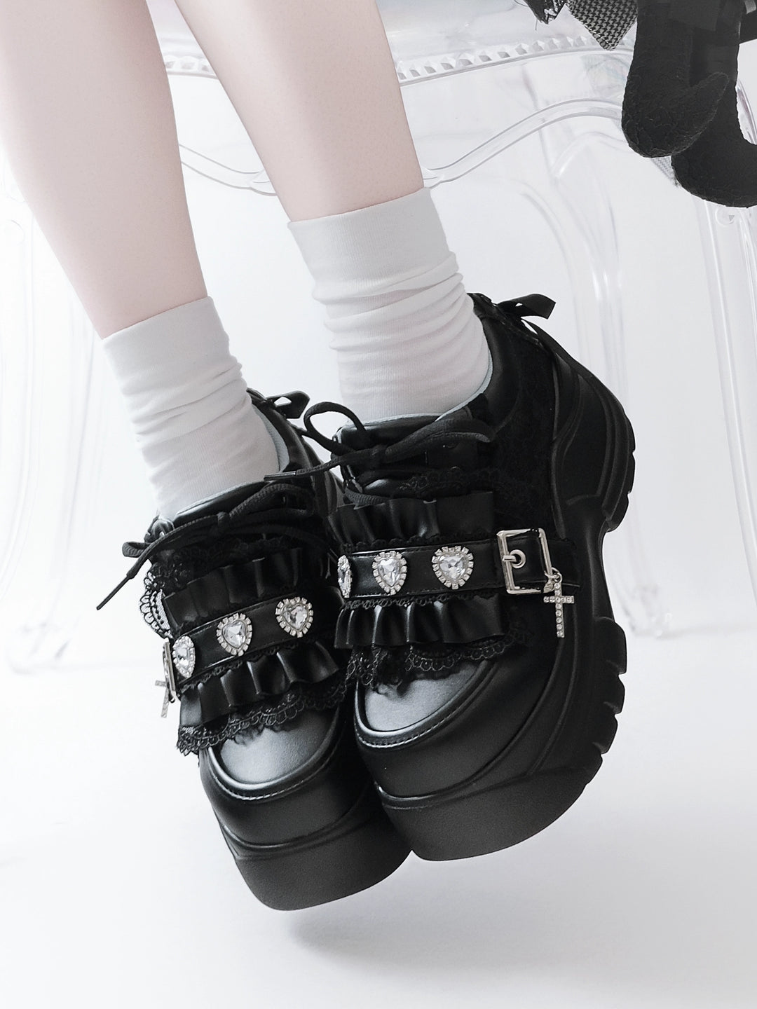Subculture Platform Shoes, Heart-shaped Rhinestone 43619:781202