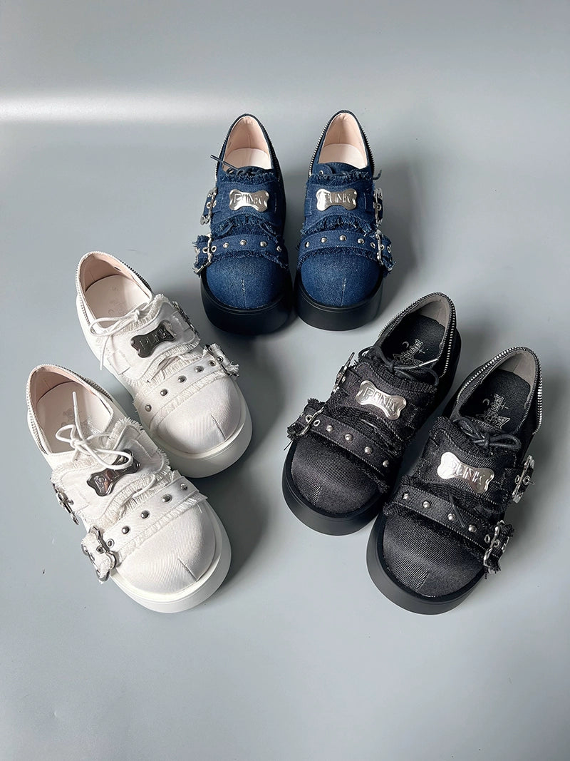 Y2K Punk Shoes Platform Shoes Slip-on Cowhide Shoes 29722:368422