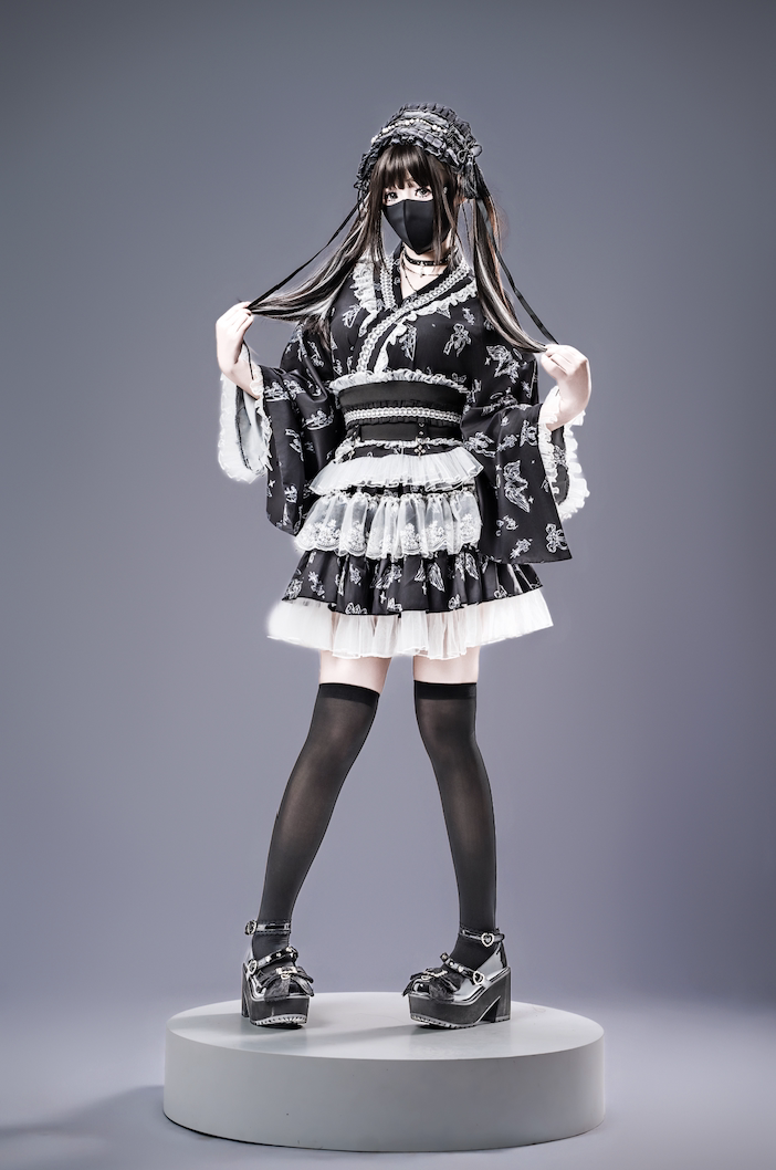 Gothic Blouse and Skirt Yukata Set, Wing Print 45129:835629