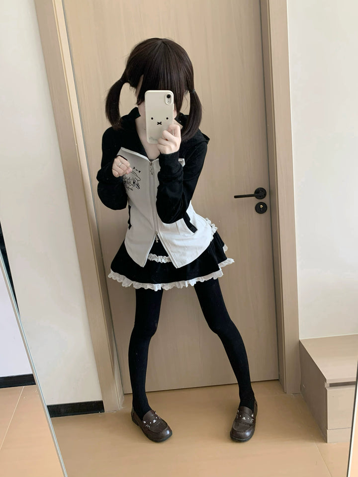 Jirai Kei Jacket with Puppy Ear Hood & Drop Shoulder Design 42896:758607