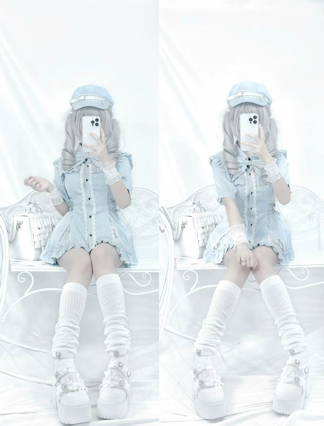 Lace Neck Jirai Kei Set Up, Pocketed Shorts 43544:779018