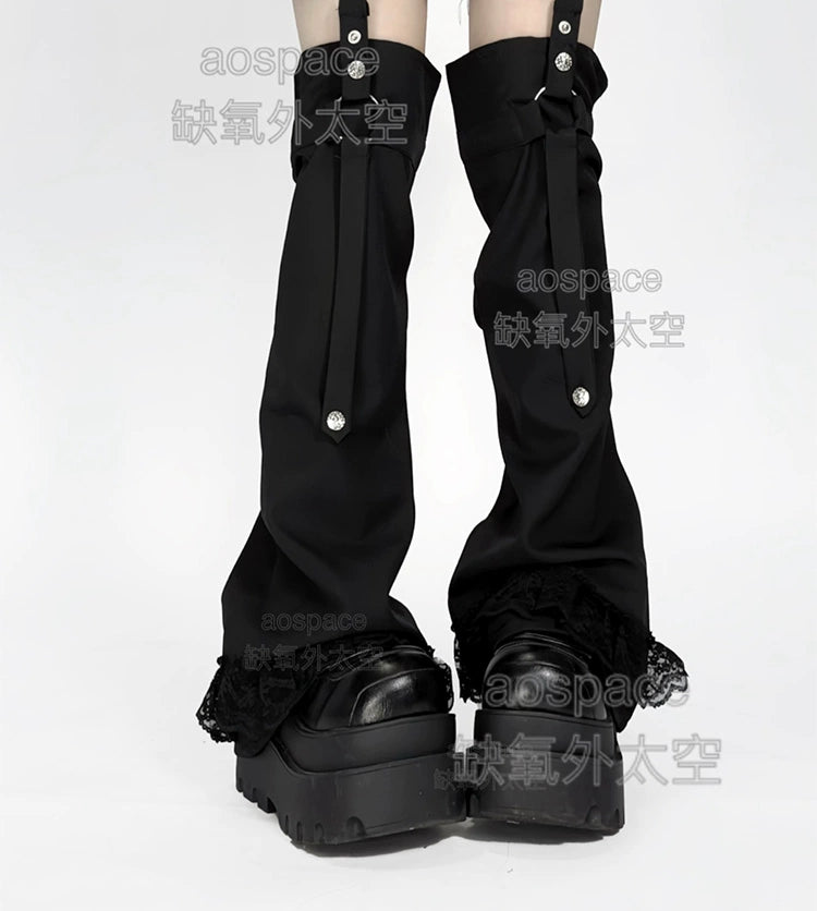Punk Shorts Y2K Patchwork Leg Cover Tiered Lace 40638:671054