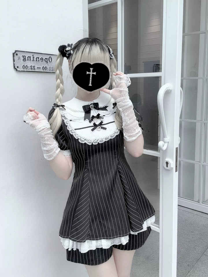 Peter Pan Collar Jirai Kei Dress Set, Bunny Ear 43649:783830