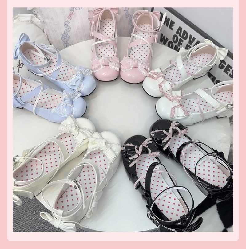 Sweet Lolita Round-toe Shoes with Low Heel and Bow Details 42555:745003