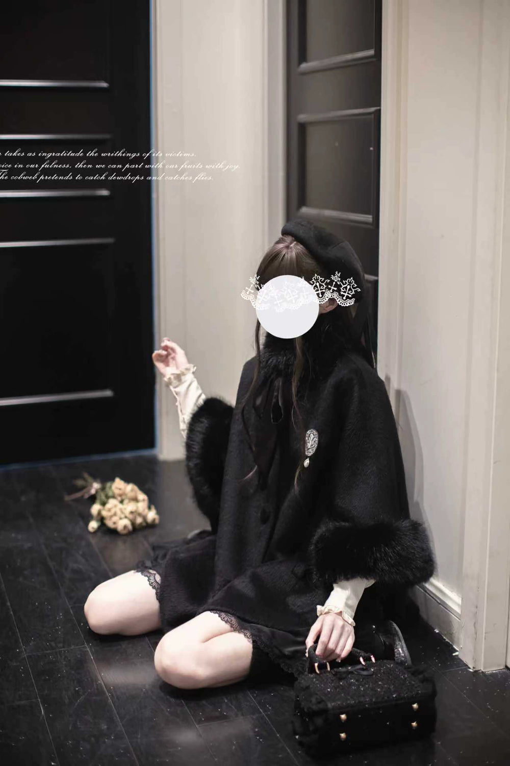 Mid-length Winter Cloak, Faux Fur Trim 44035:793991