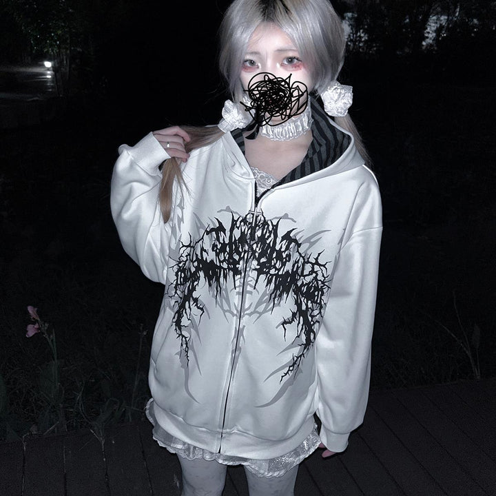 Cotton Jirai Kei Coat Gothic Punk Style with Oversized Design 42386:737950