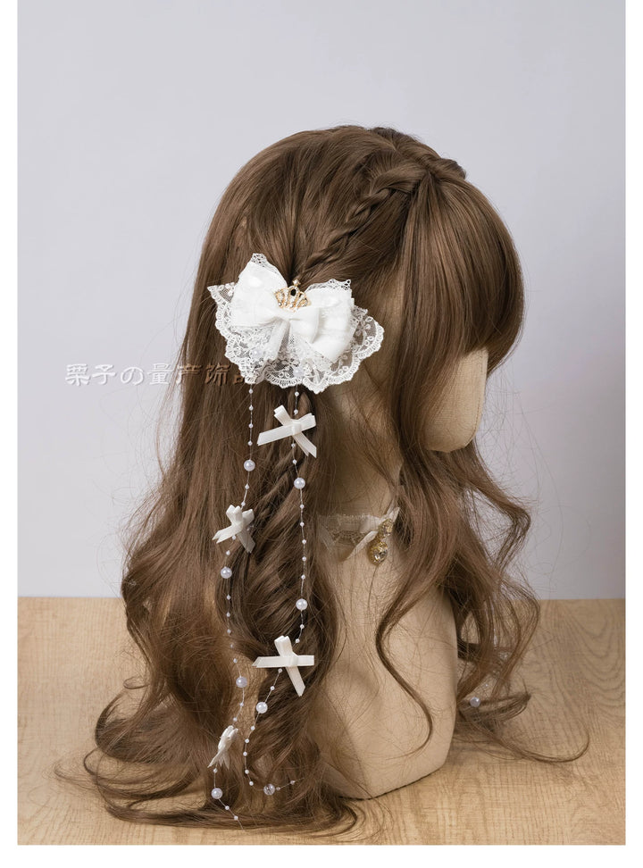 Jirai Kei Artificial Pearl Hair Clip, Rhinestone Crown 45108:837318