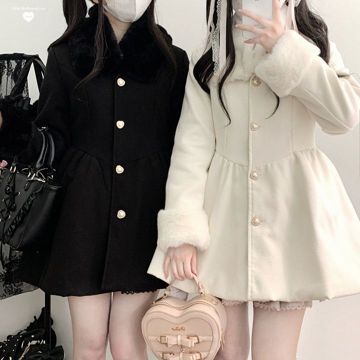 Jirai Kei Coat Detachable Fur Collar Dress Wool-like Jacket 40416:667620