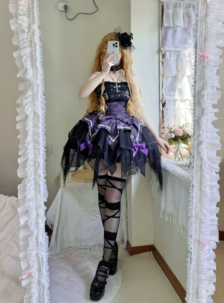 Gothic Lolita Dress Red Purple Top Irregular Skirt Hem Set 39142:615914