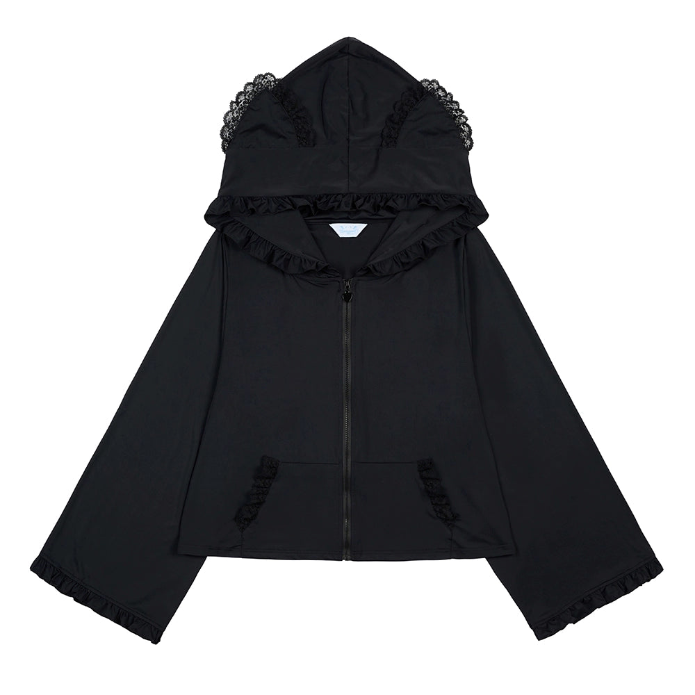 Jirai Kei Hoodie Jacket with Cat Ears UPF50 Protection Multicolors (Black) 38510:592370