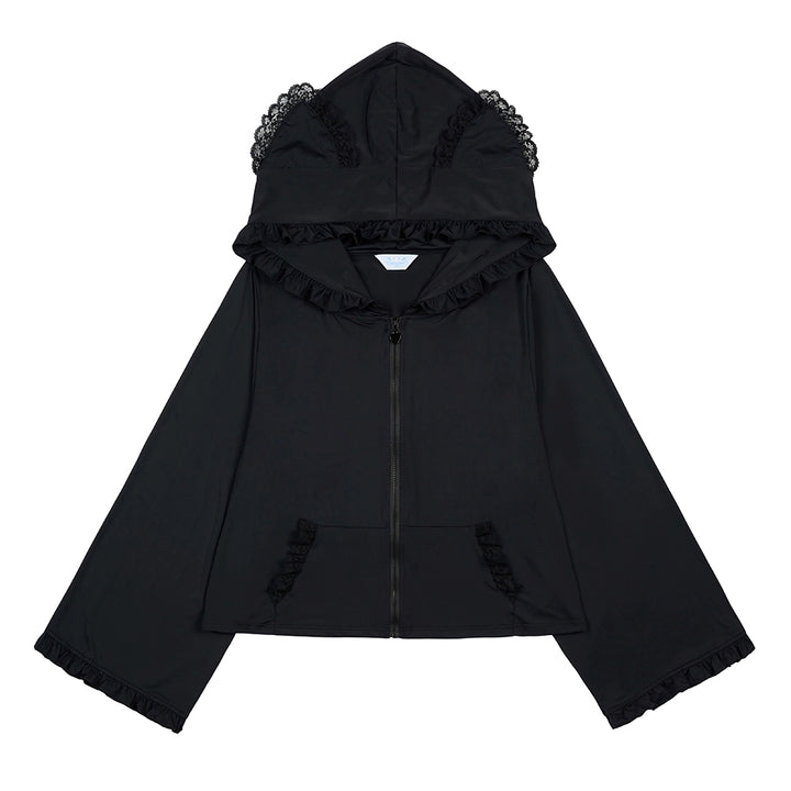 Jirai Kei Hoodie Jacket with Cat Ears UPF50 Protection Multicolors (Black) 38510:592370