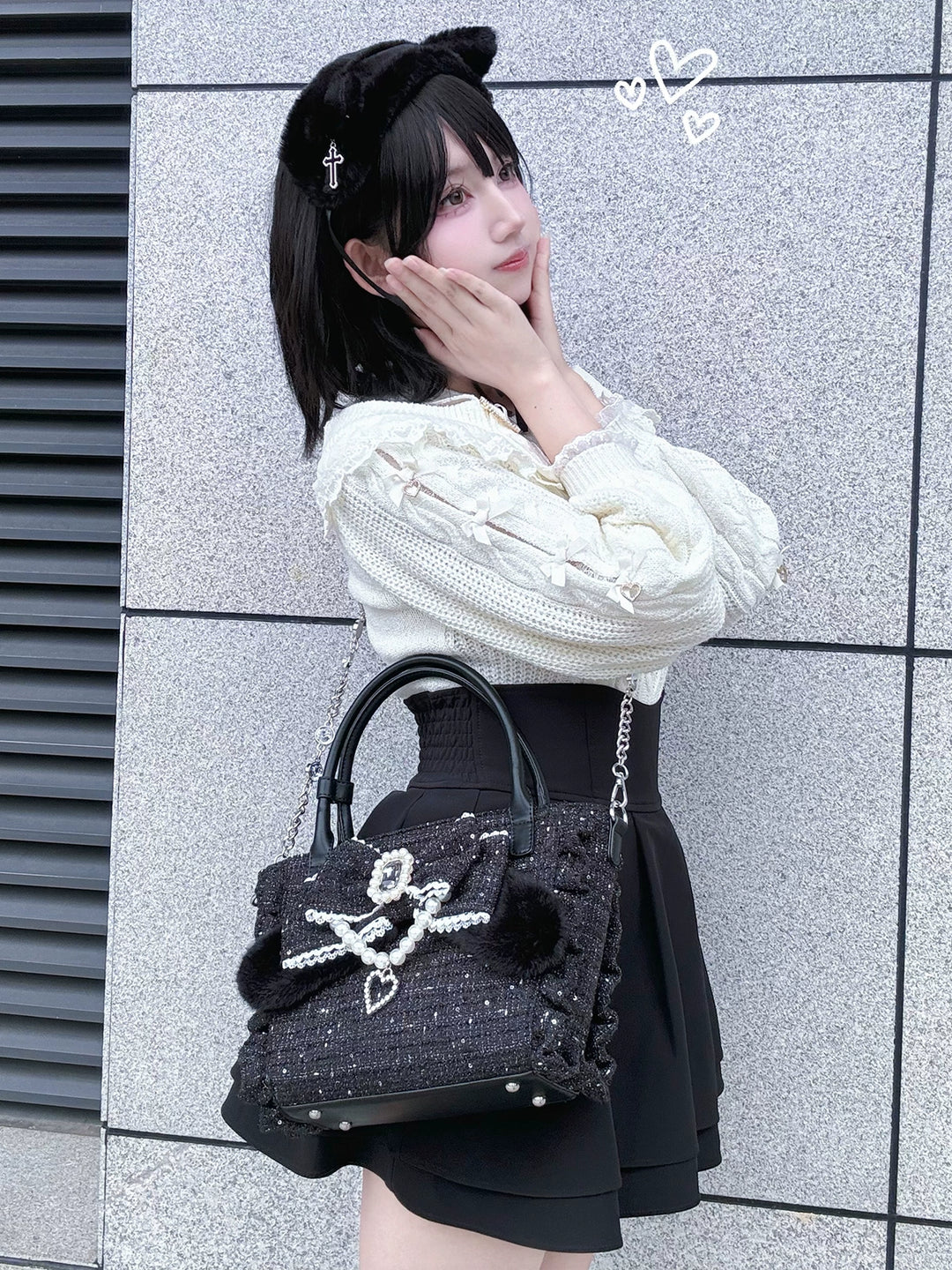 Ryousangata Style Handbag, Bow and Plush Ears 43680:782703