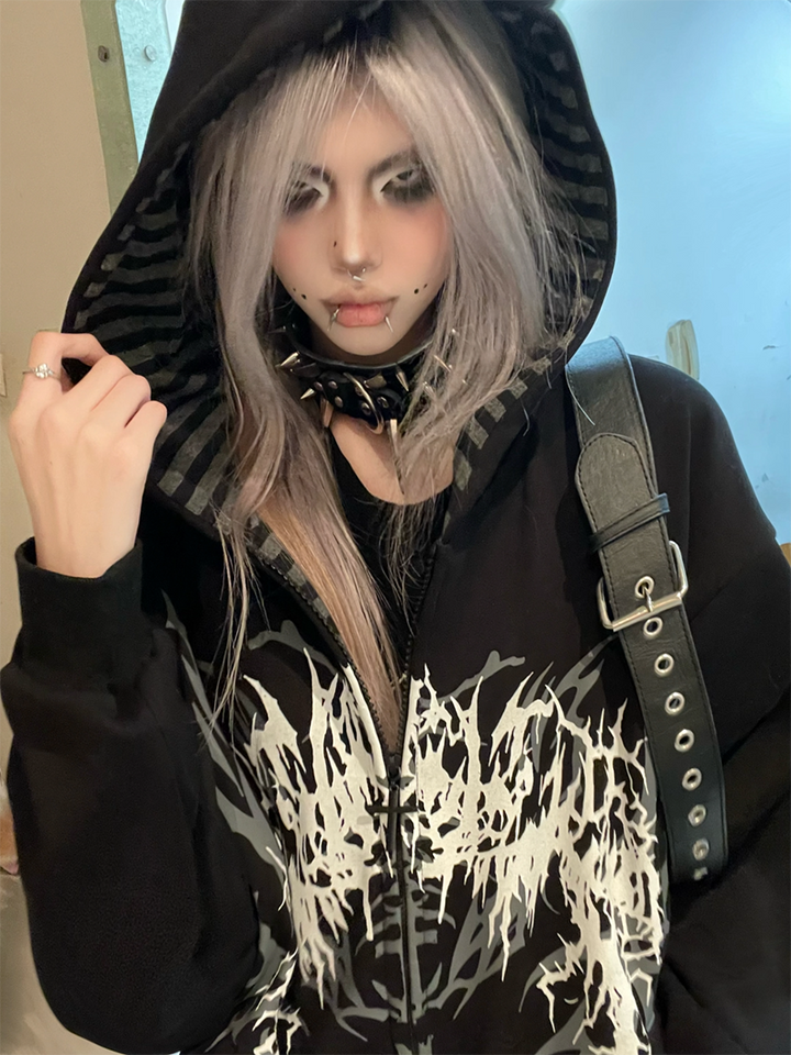 Cotton Jirai Kei Coat Gothic Punk Style with Oversized Design 42386:737956