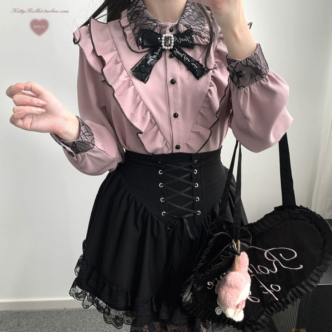 Jirai Kei Skirt High Waist Skirt Lace Up Skirt 36776:540182