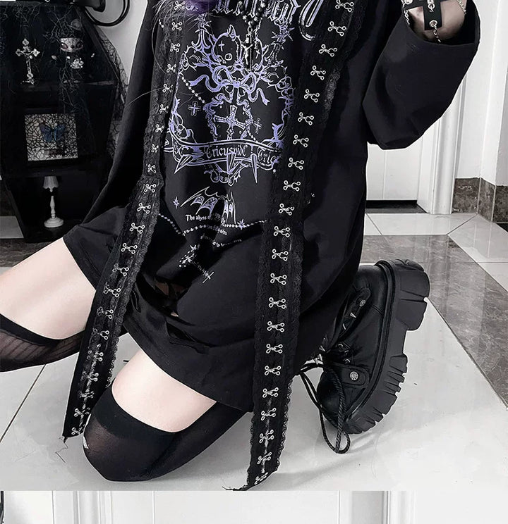 Subculture Long-Sleeved T-shirt, Belted Neck 44563:816456