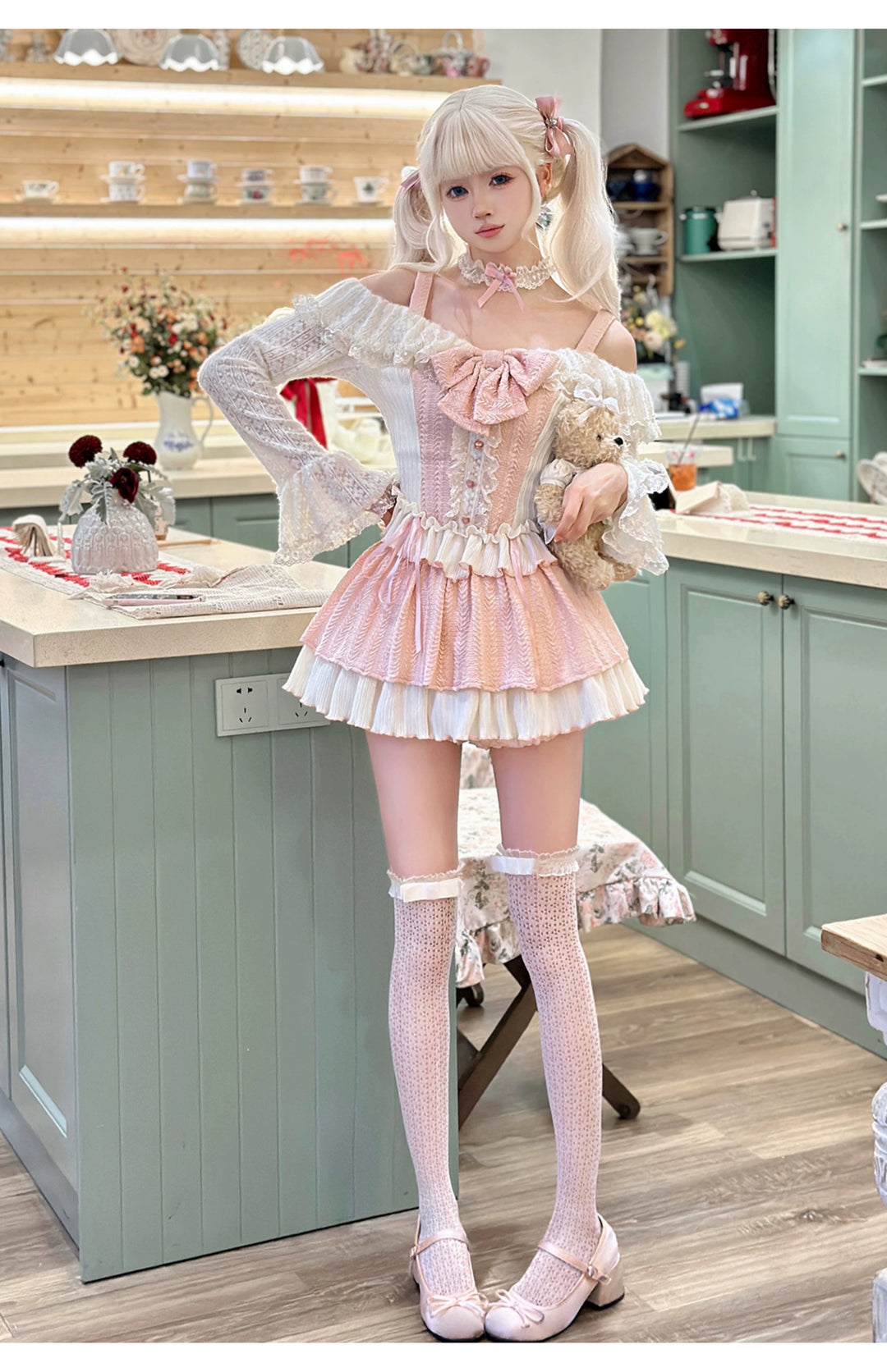 Gyaru Fashion Outfit Sets Sweet Pink Top And Skirt Set 37006:546082