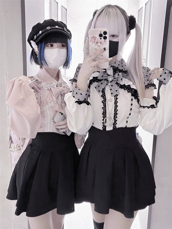 Jirai Kei Blouse, Lace Open Shoulder, Dolka Dots 34044:486458