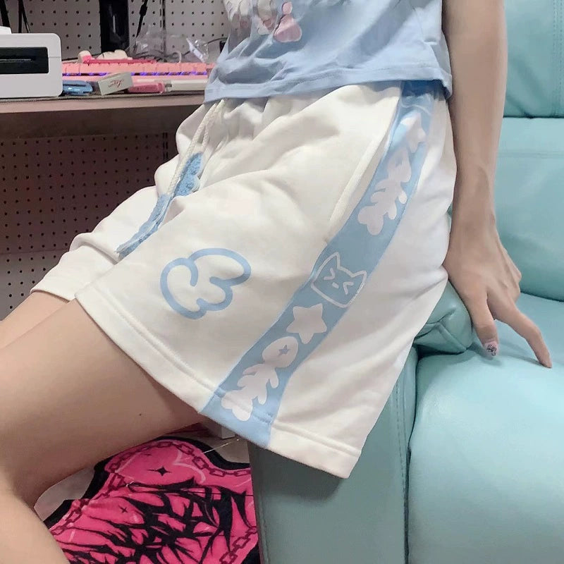 Jirai Kei Black Sky Blue White Sports Shorts 29186:341146 29186:341146