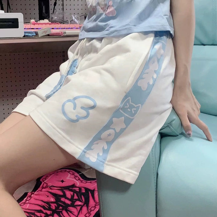 Jirai Kei Black Sky Blue White Sports Shorts 29186:341146 29186:341146