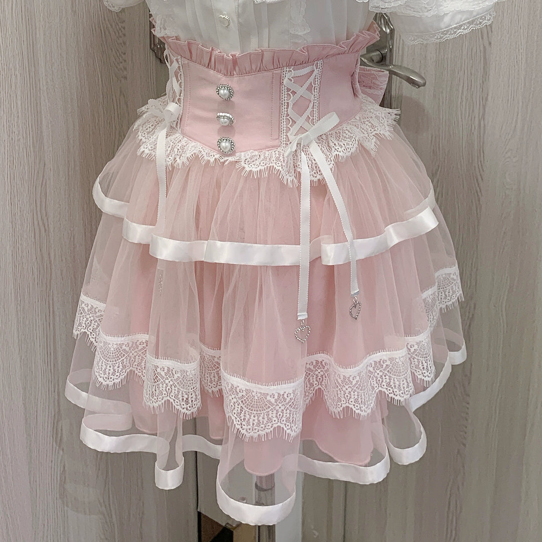 Jirai Kei Skirt Ryousangata Skirt Lace Tiered Skirt 38552:592168