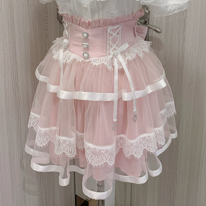 Jirai Kei Skirt Ryousangata Skirt Lace Tiered Skirt 38552:592168