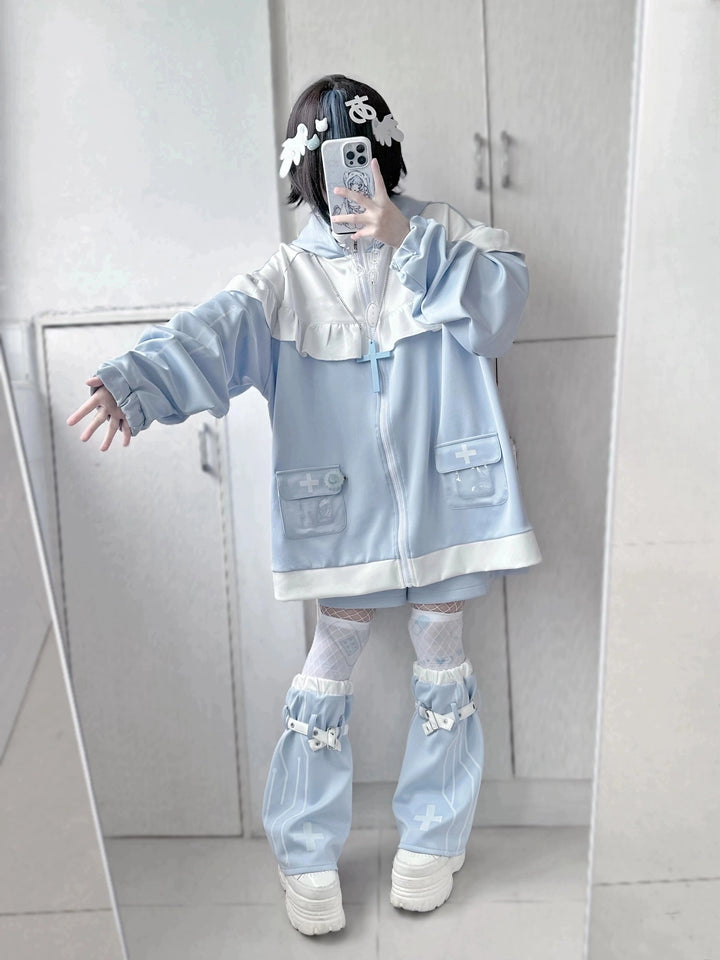 Tenshi Kaiwai Cat Ears Jacket With Ruffle And Pocket & Shorts Multicolor (M S) 39092:615356
