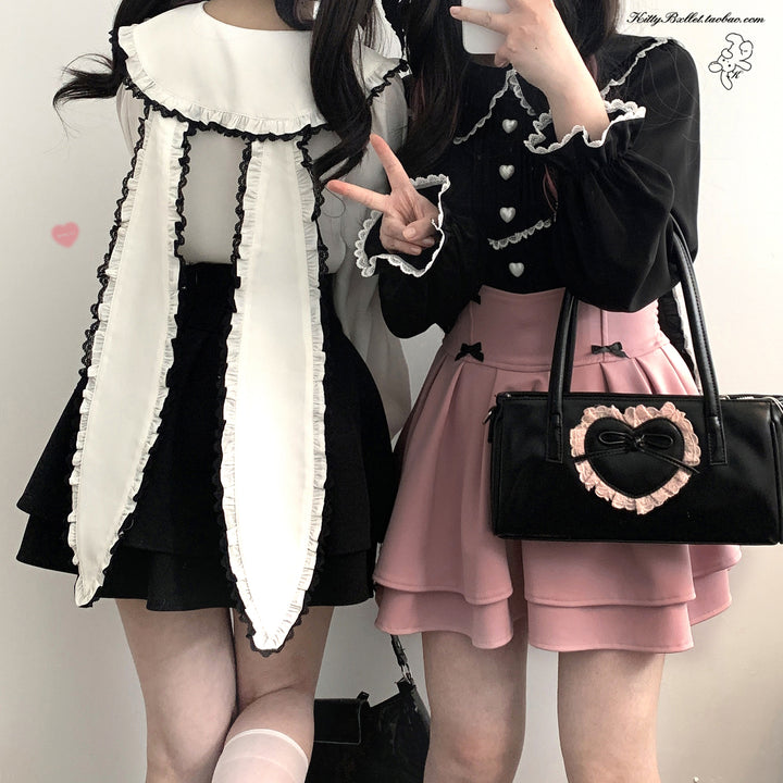 Jirai Kei Shirt Trimmed Peter Pan Collar Long-sleeved Bunny Ear Blouse 42707:749906