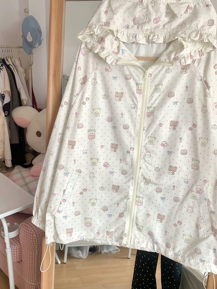 Kawaii Hooded Sunscreen Jacket with Cat Ears & Animal Prints 42905:759075