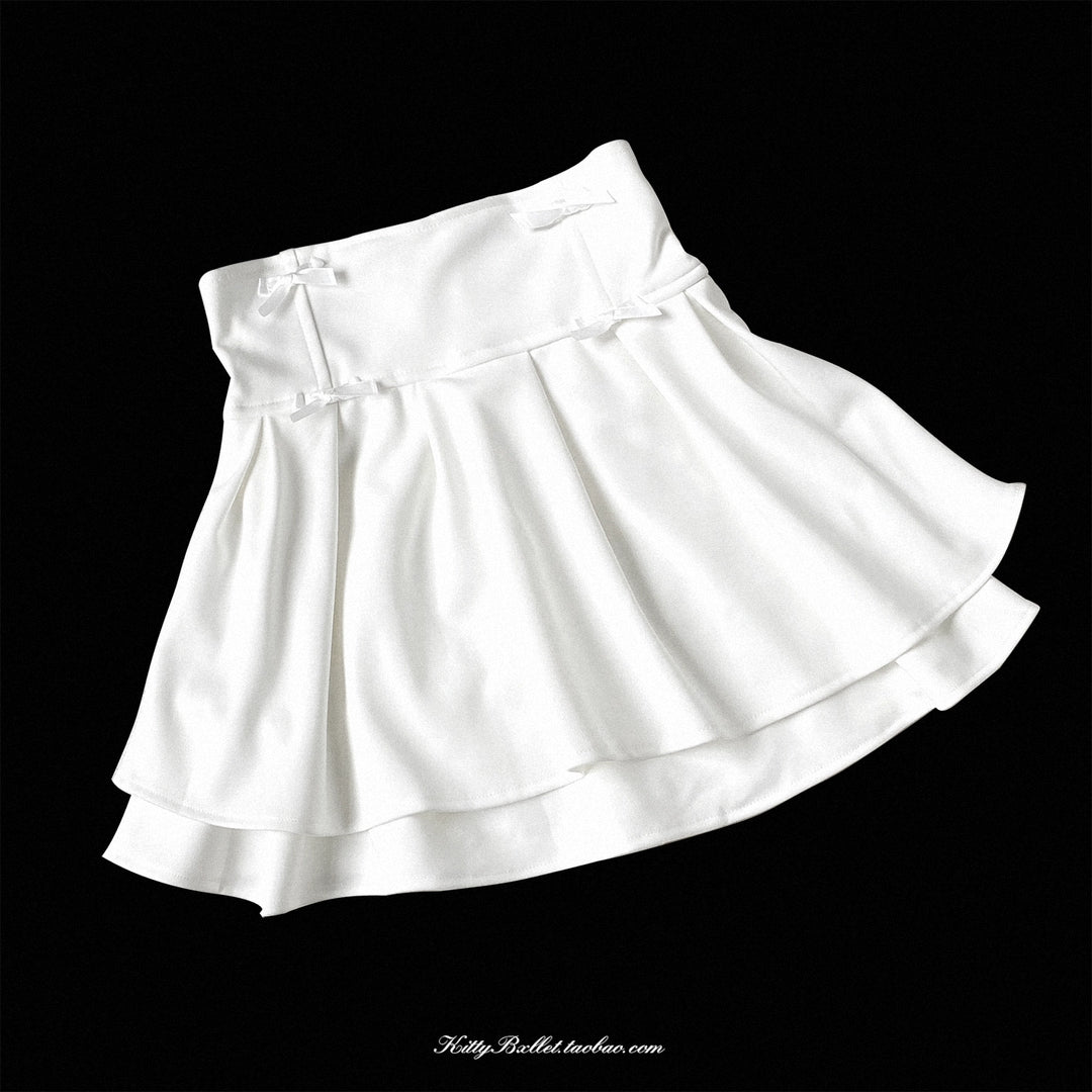 Jirai Kei Skirt Double Layer Puff Skirt with Bow (White / L M S) 36770:675840