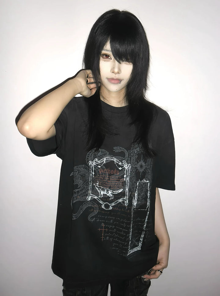 Cotton Subculture T-shirt, Snake & Mirror Frame Print 44778:830397