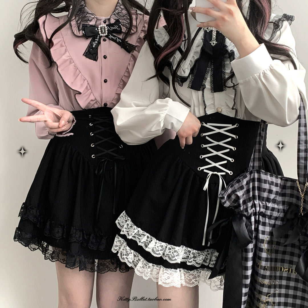 Jirai Kei Skirt High Waist Skirt Lace Up Skirt 36776:540122