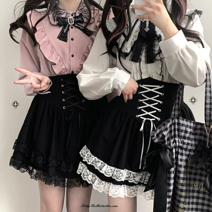 Jirai Kei Skirt High Waist Skirt Lace Up Skirt 36776:540122