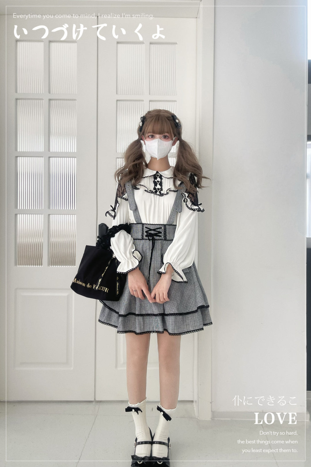 Jirai Kei Blouse White Lace Shirt Plaid Skirt Overall Dress 32960:431772