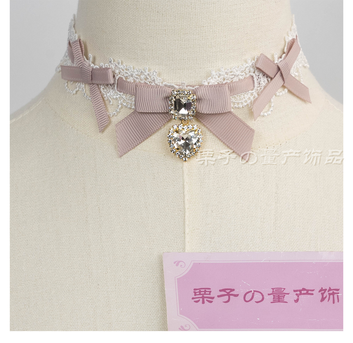 Jirai Kei Lace Choker, Detachable Faux Pearl Necklace 44010:793262