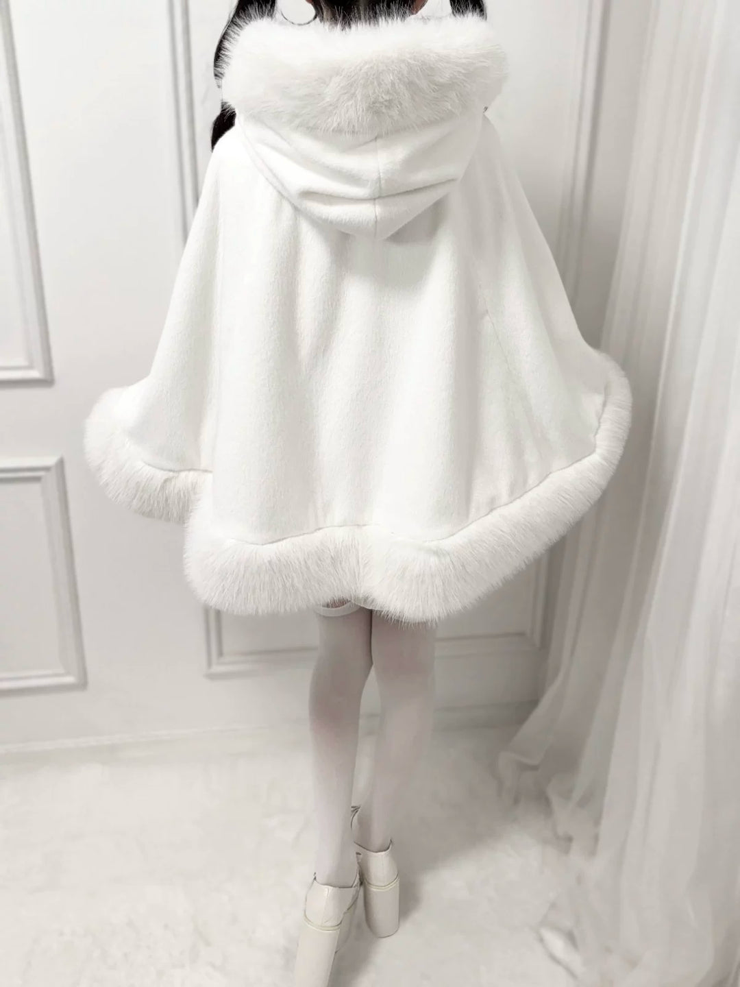 Hooded Jirai Kei Winter Cape, Bow Buttons 44428:808737