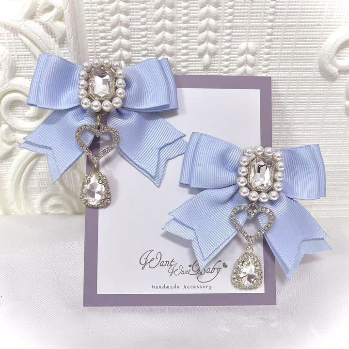 Ribbon Jirai Kei Hair Clips with Rhinestone And Pearl Detail 42436:740171
