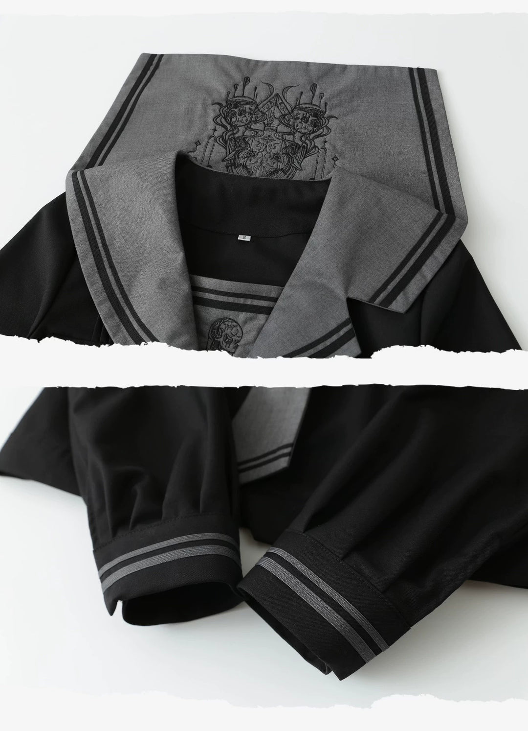 Black JK Uniform Sailor Collar Blouse Pocketed Pleated Skirt 43025:762738
