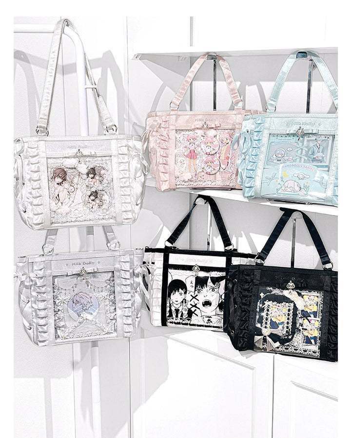 Large-Capacity Ita Bag, Clear Window Front + Rhinestones 43231:779284