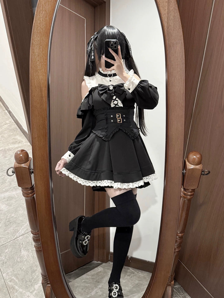 Jirai Kei Open-shoulder Dress Set, Detachable Corset 44751:821140