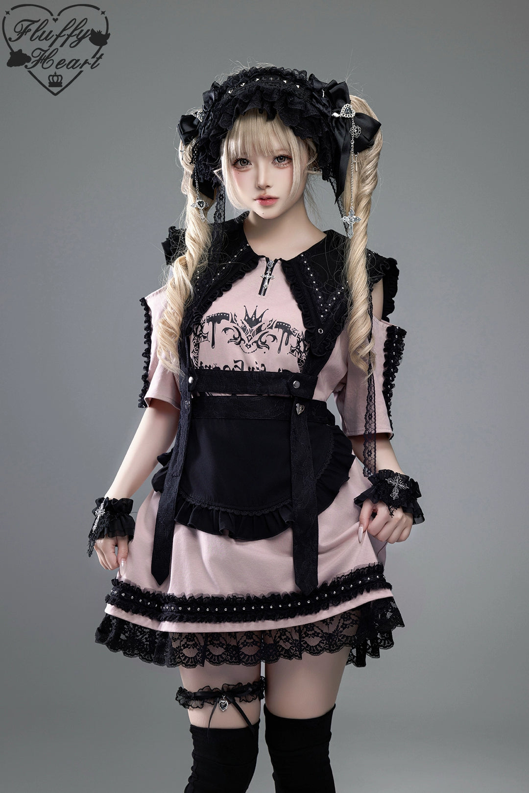 Cotton Sub Jirai Kei T-Shirt Dress, Pointed Collar, Open Shoulder 43373:774839