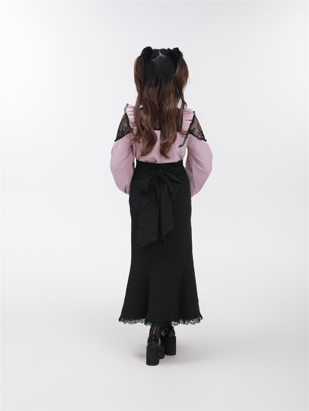 Jirai Kei Stand Collar Shirt with Lace Shoulder And Ribbon 42748:751802