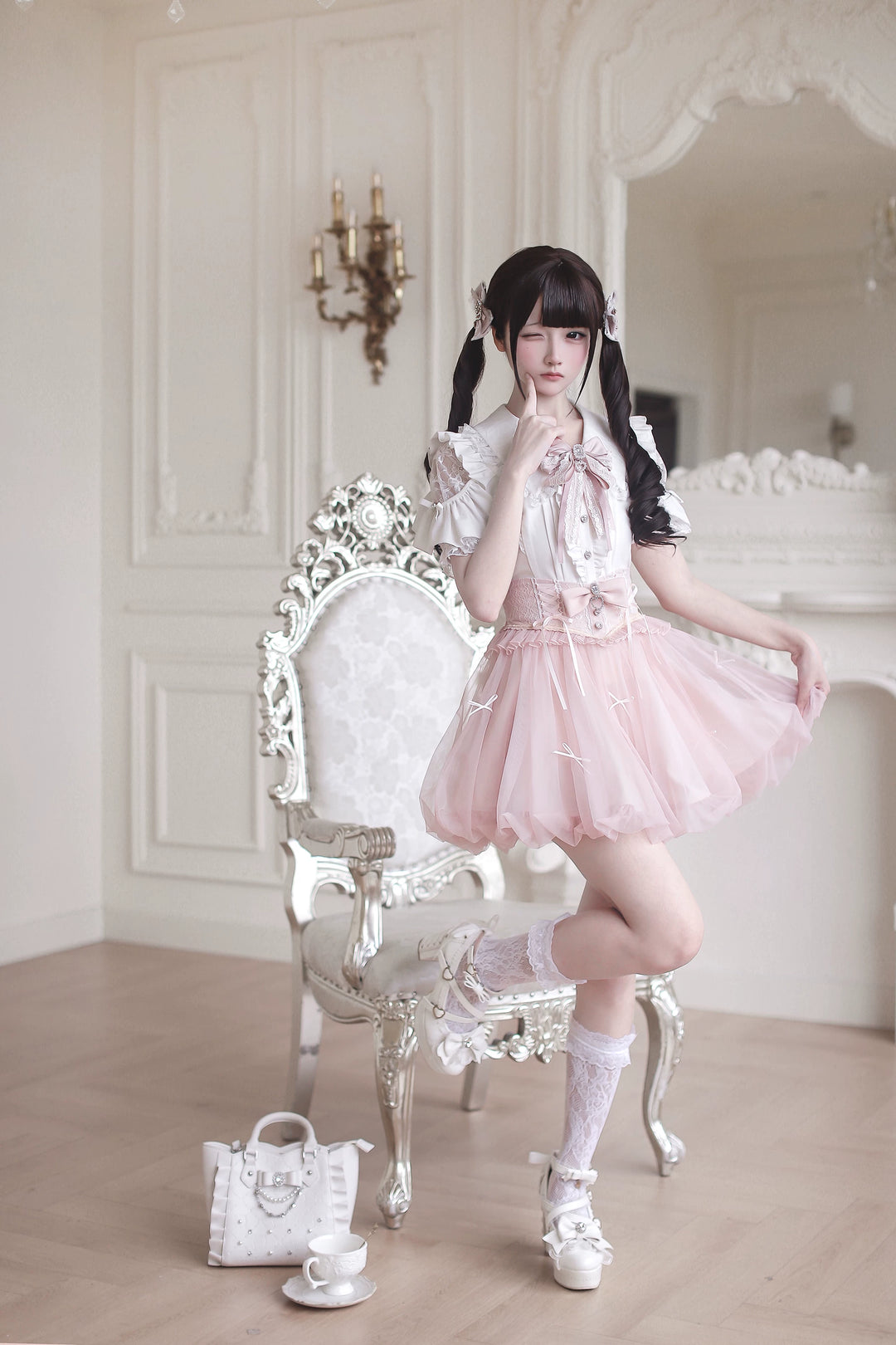 Ryousangata High-Waist Tulle Skirt, Bubble Hem 45195:840481