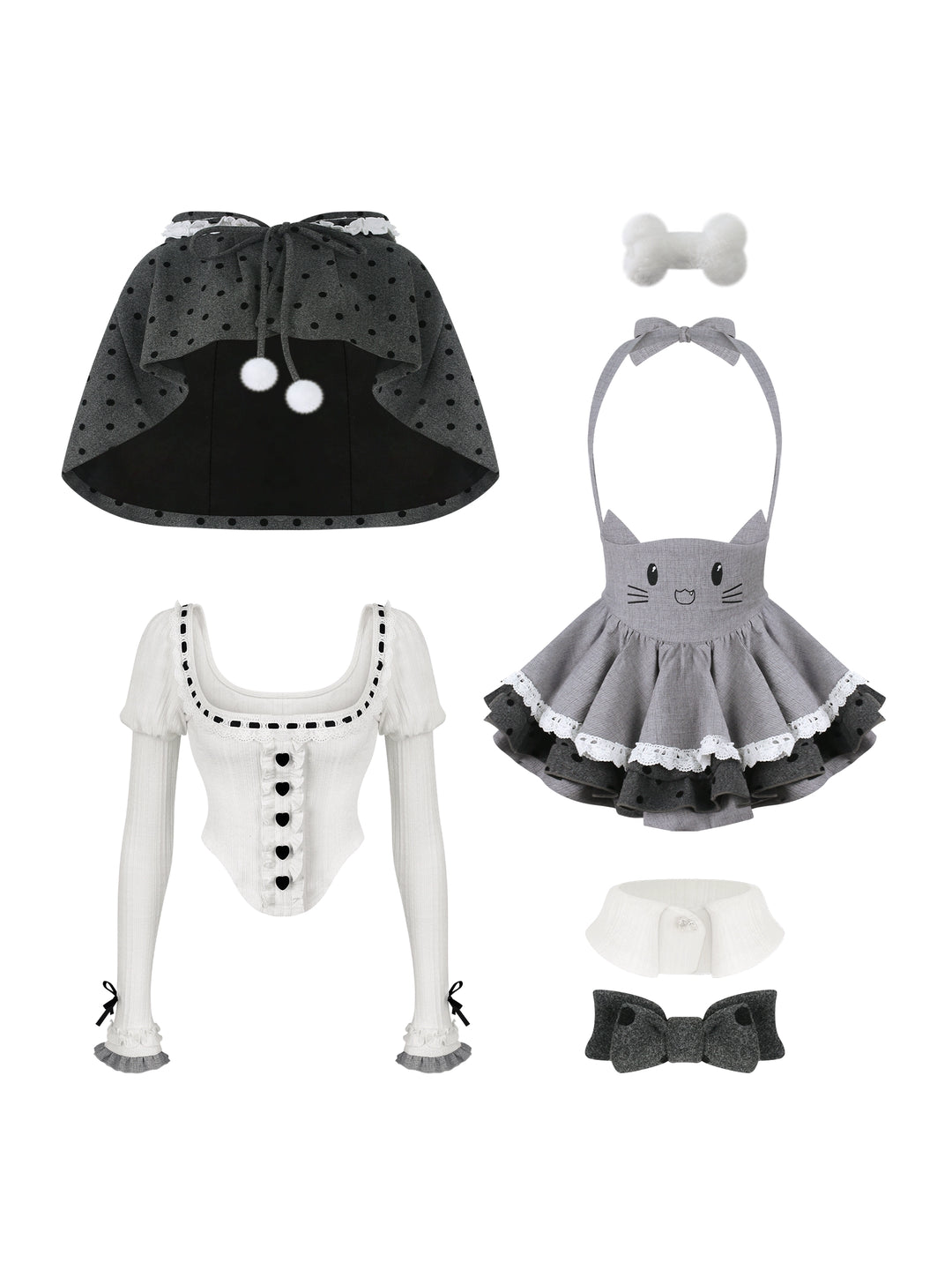 Kawaii Outfit Set, Knit Top, Suspender Skirt and Cape 44083:796621