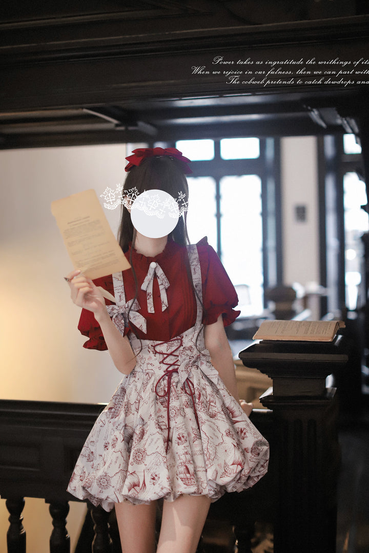 Classic Lolita Dress Jacquard Bud Salopette + Blouse + Bloomers 42920:757794
